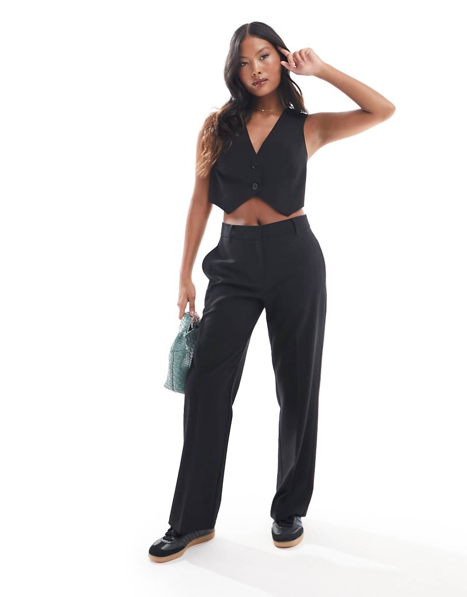 ASOS DESIGN Petite tailored straight leg pants in black