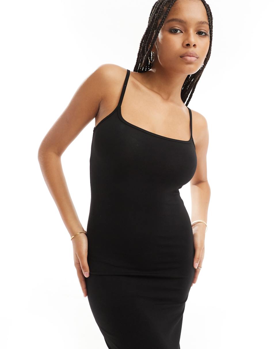 Miss Selfridge square neck cami maxi dress in black