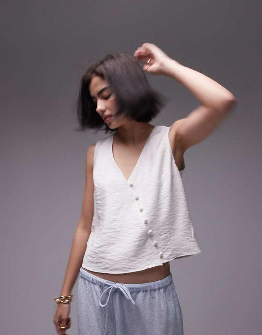 Topshop asymmetric button top in ivory