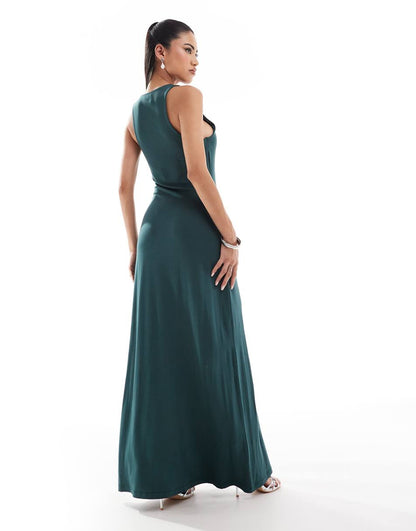 ASOS DESIGN scoop neck maxi dress with full hem in forest green