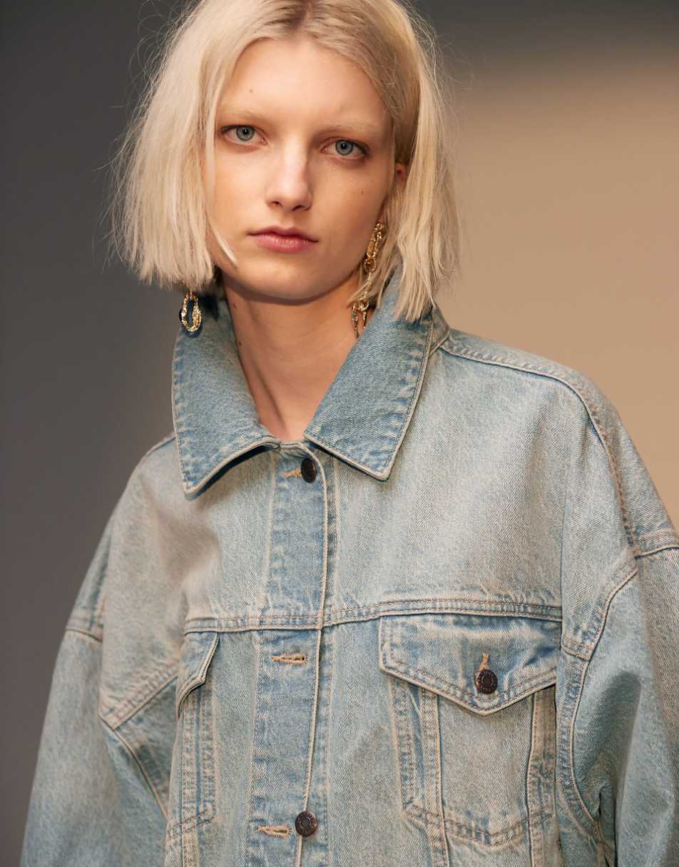 Topshop Balloon denim jacket in cloudy blue