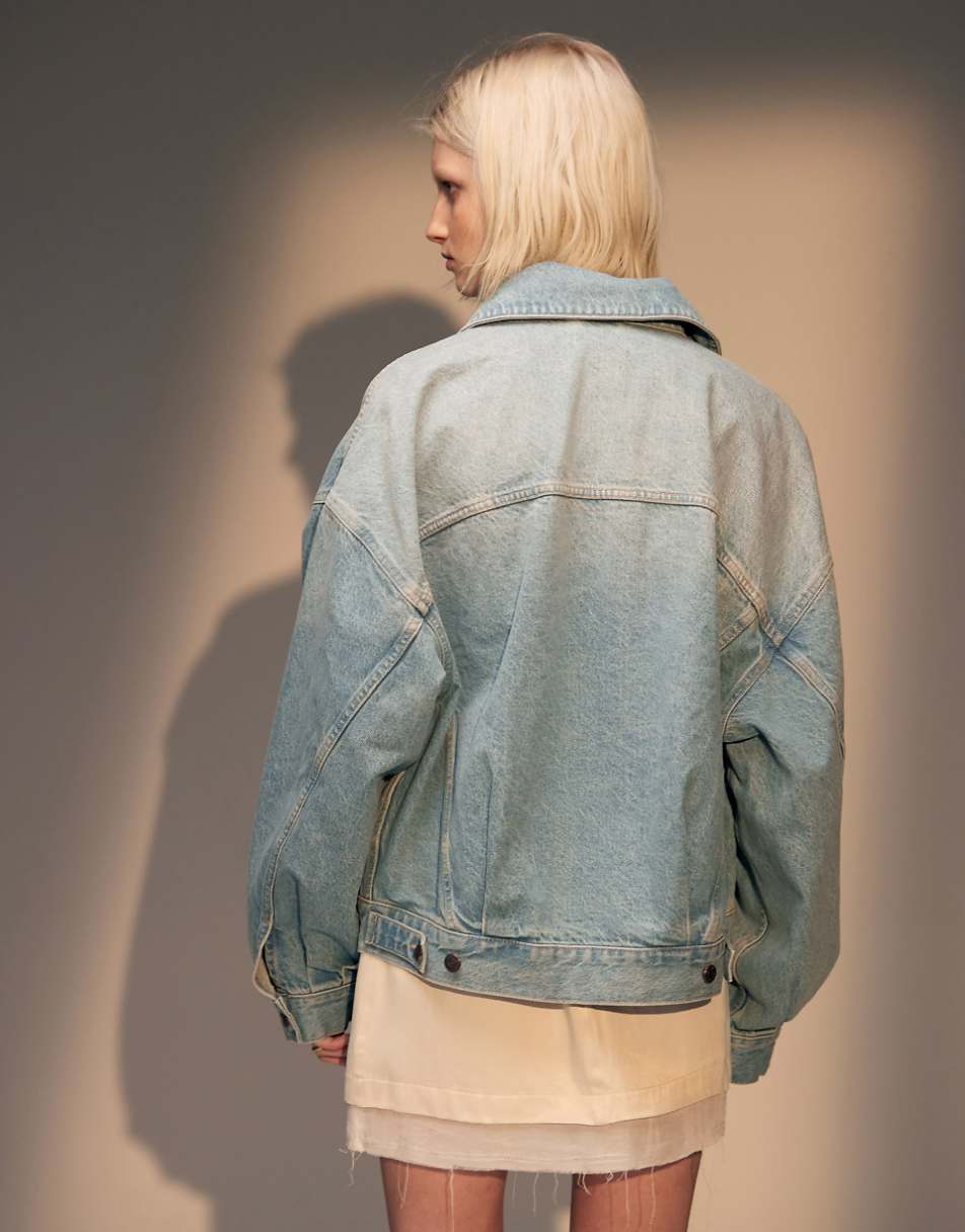 Topshop Balloon denim jacket in cloudy blue