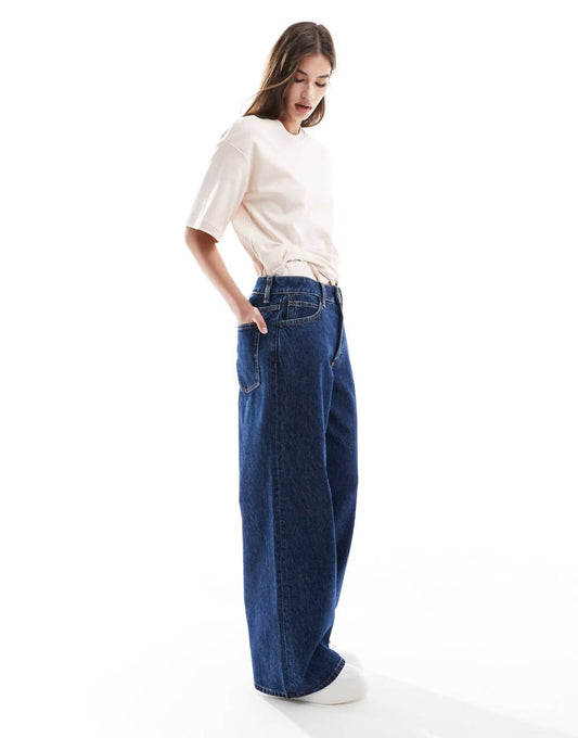 ASOS DESIGN Circular Design Collection slouchy wide leg jeans in mid blue