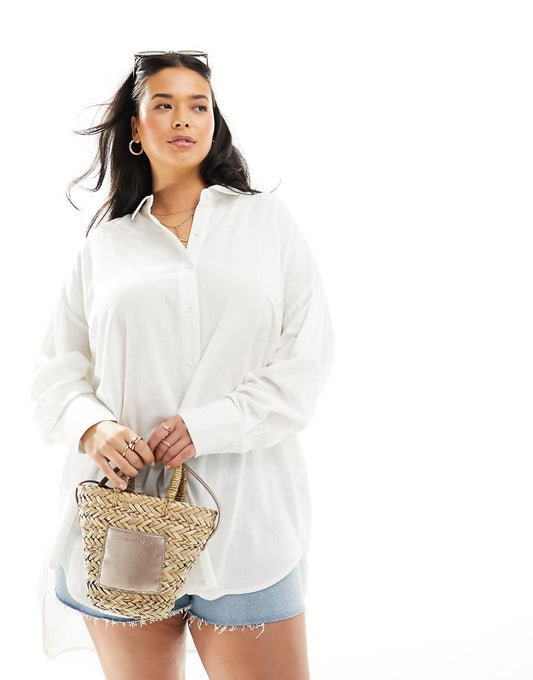 Yours longline linen look shirt in white