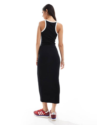 ASOS DESIGN ribbed strappy square neck midaxi dress in black with white contrast binding
