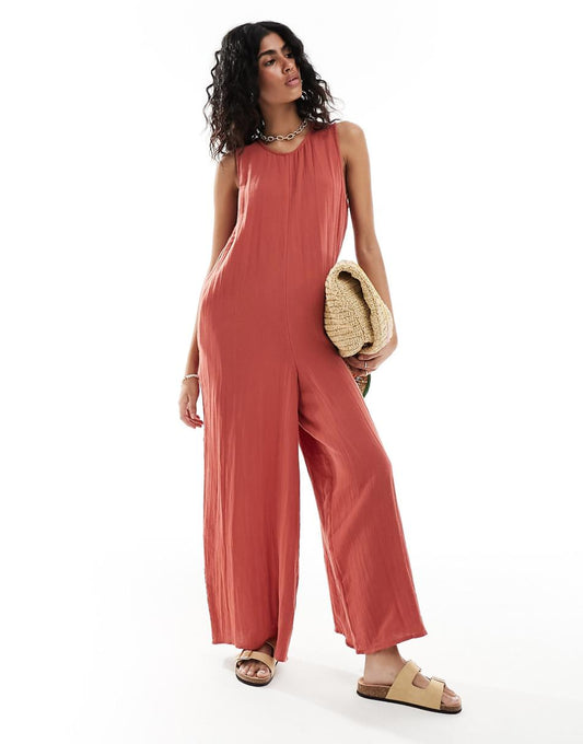 ASOS DESIGN crew neck culotte romper jumpsuit in rust