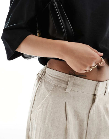 ASOS DESIGN Petite dad culottes with linen in natural
