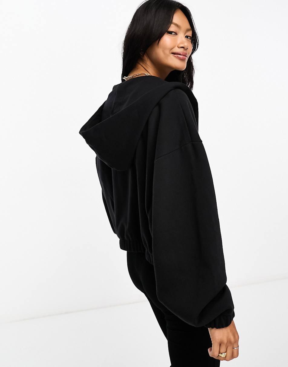 ASOS DESIGN oversized zip through crop hoodie in black