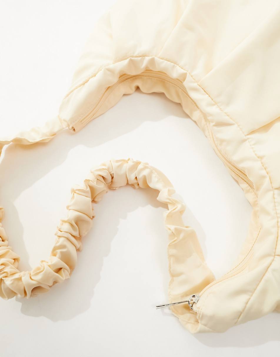 Glamorous ruched nylon oversized shoulder bag in off white