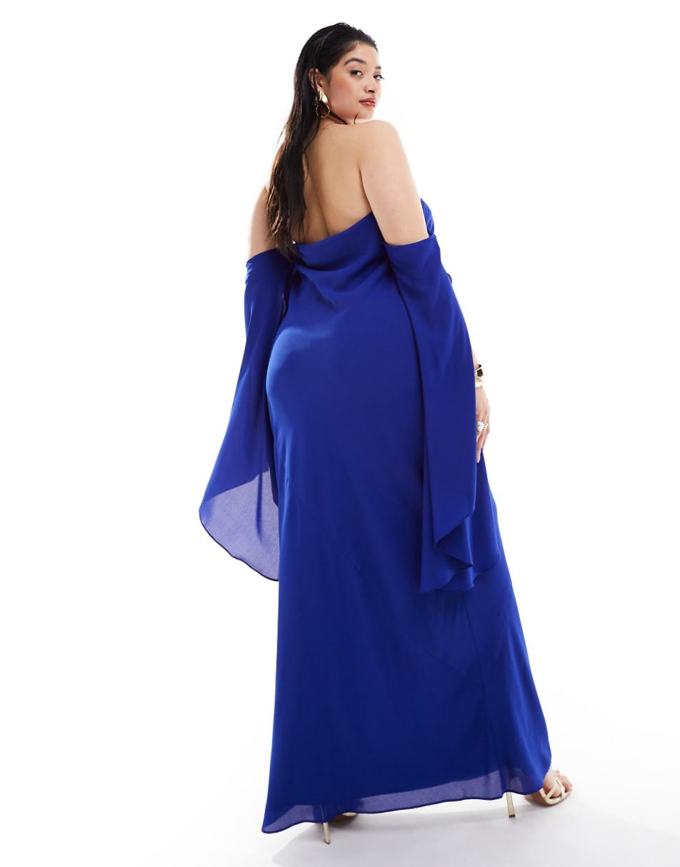 ASOS DESIGN Curve exclusive bardot maxi dress with exaggerated split sleeve in cobalt blue