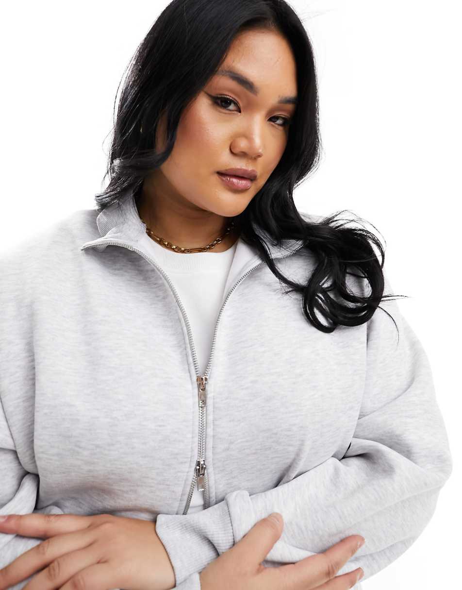 ASOS DESIGN Curve high neck zip up sweatshirt in gray