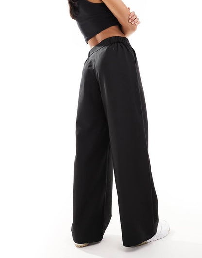 ASOS DESIGN Petite wide leg tailored dad pant in black