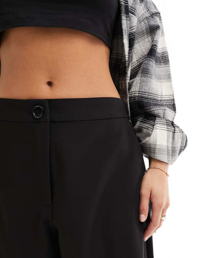 ASOS DESIGN Petite wide leg tailored dad pant in black