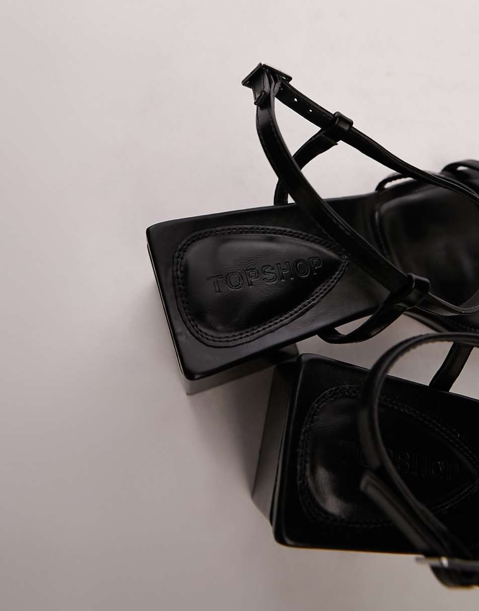 Topshop Gabby strappy block heel sandals in black