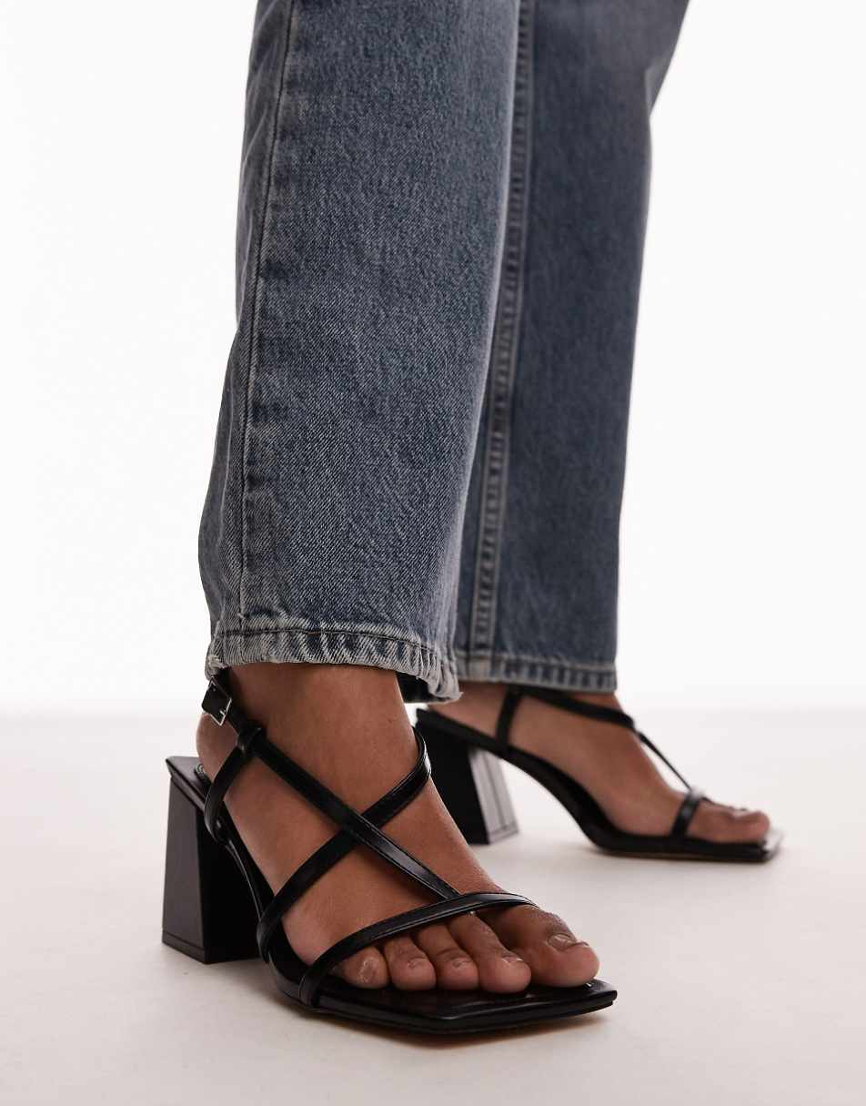 Topshop Wide Fit Gabby strappy block heel sandals in black