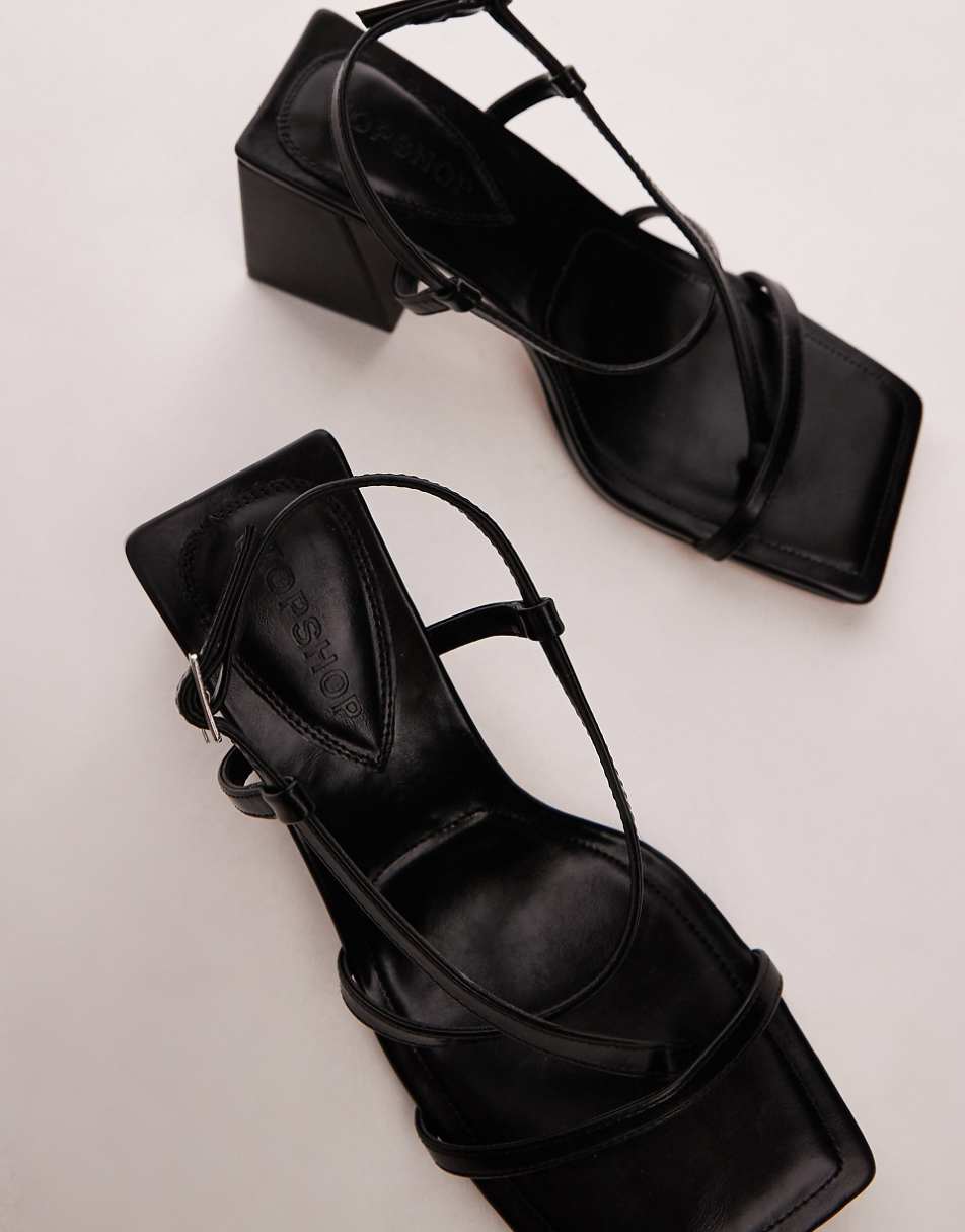 Topshop Wide Fit Gabby strappy block heel sandals in black