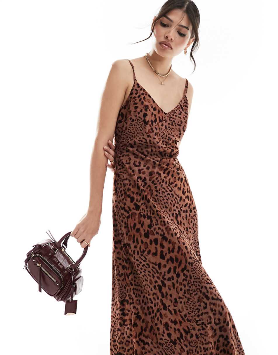 ASOS DESIGN maxi slip dress in spun in animal print