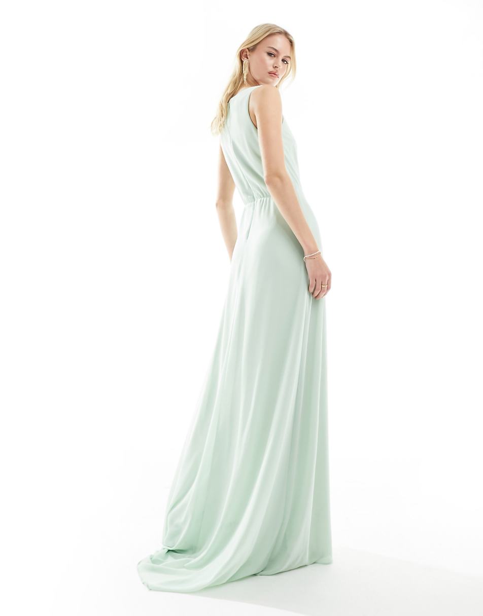 TFNC Tall Bridesmaids bardot fitted maxi dress in fresh mint