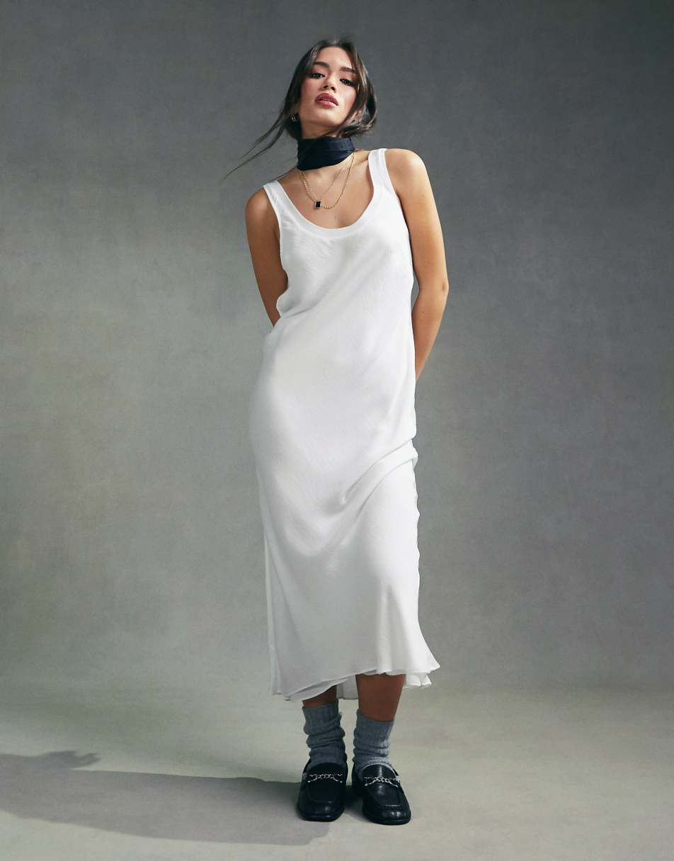 ASOS DESIGN bias slip midi dress with ribbed neck in ivory