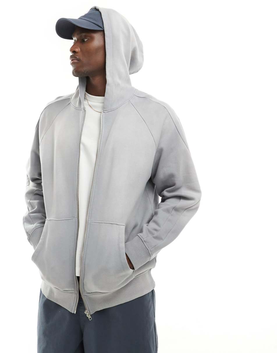 ASOS DESIGN unisex oversized zip up hoodie in washed light blue