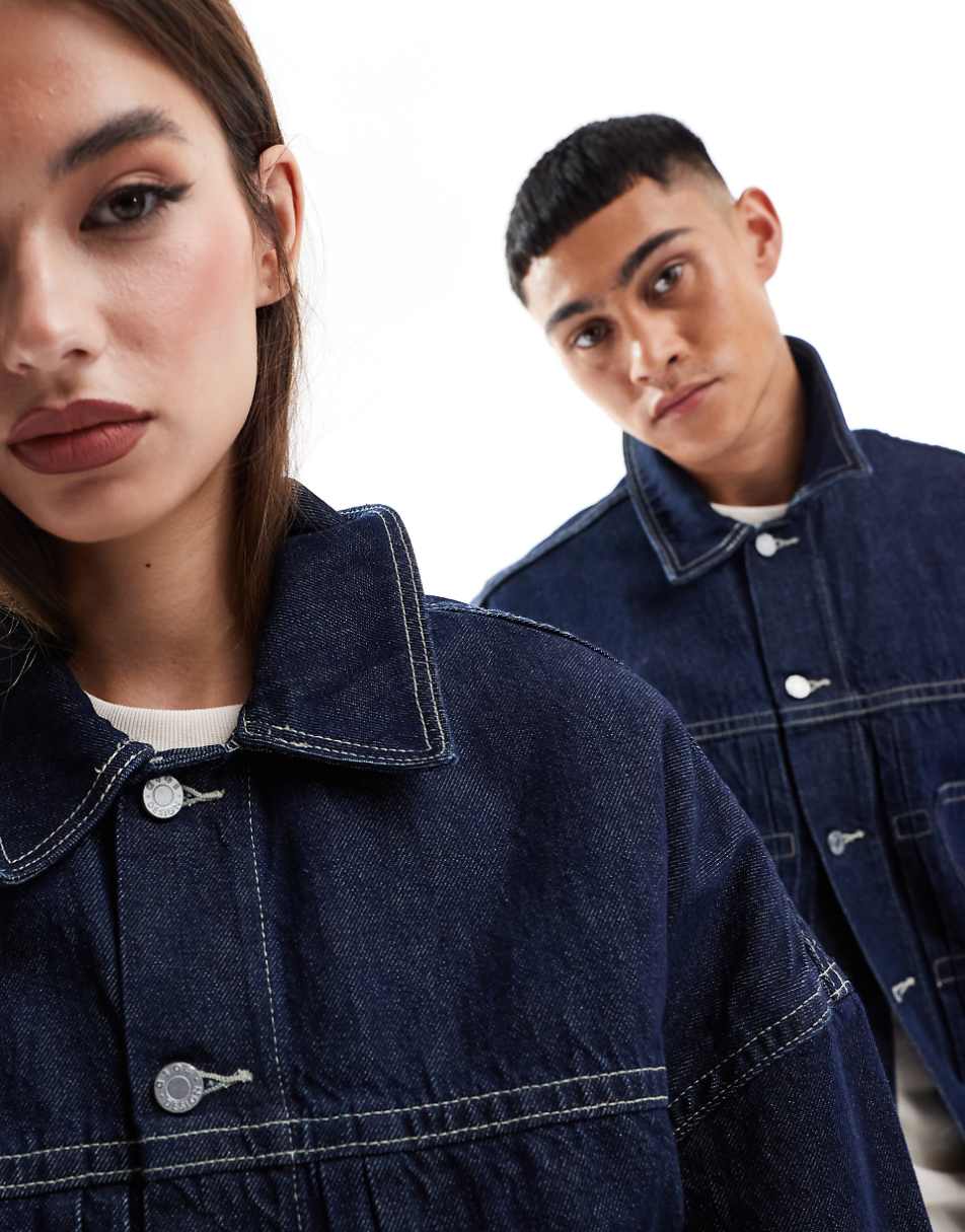 ASOS DESIGN Circular Design Collection unisex oversized denim jacket with contrast stitching in rinse wash blue