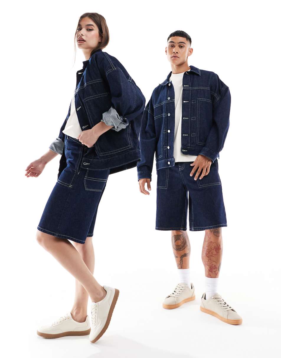 ASOS DESIGN Circular Design Collection unisex oversized denim jacket with contrast stitching in rinse wash blue