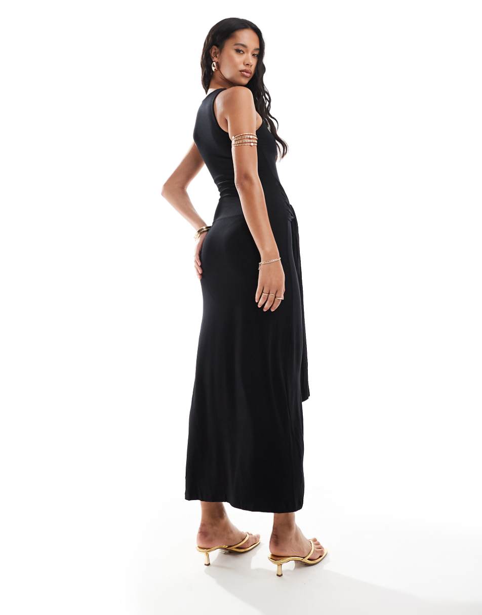 ASOS DESIGN maxi dress with drape tie front in black