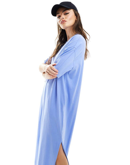 ASOS DESIGN oversized midaxi t-shirt dress in blue