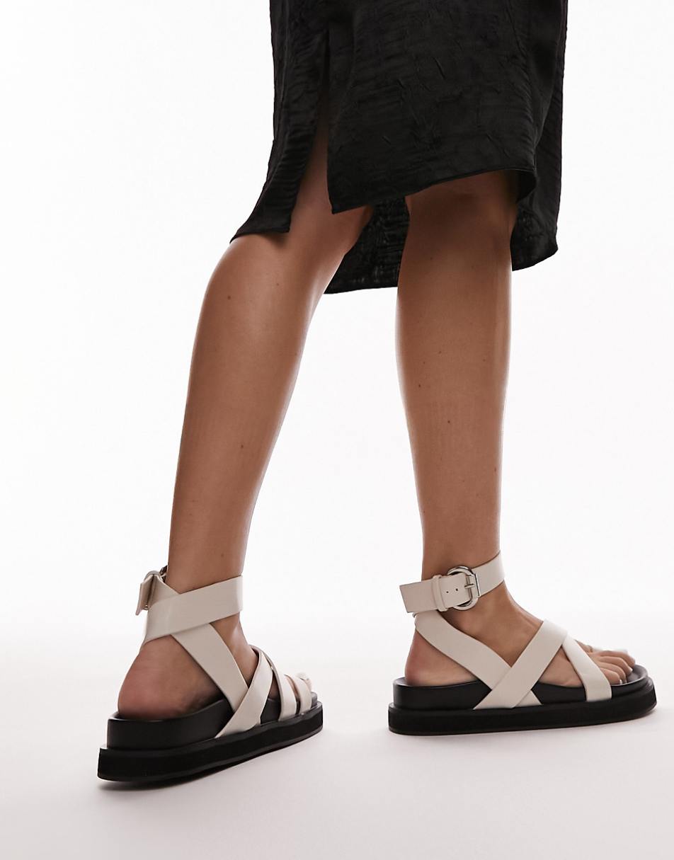 Topshop Jaydee strappy sandal with toe loop in off white