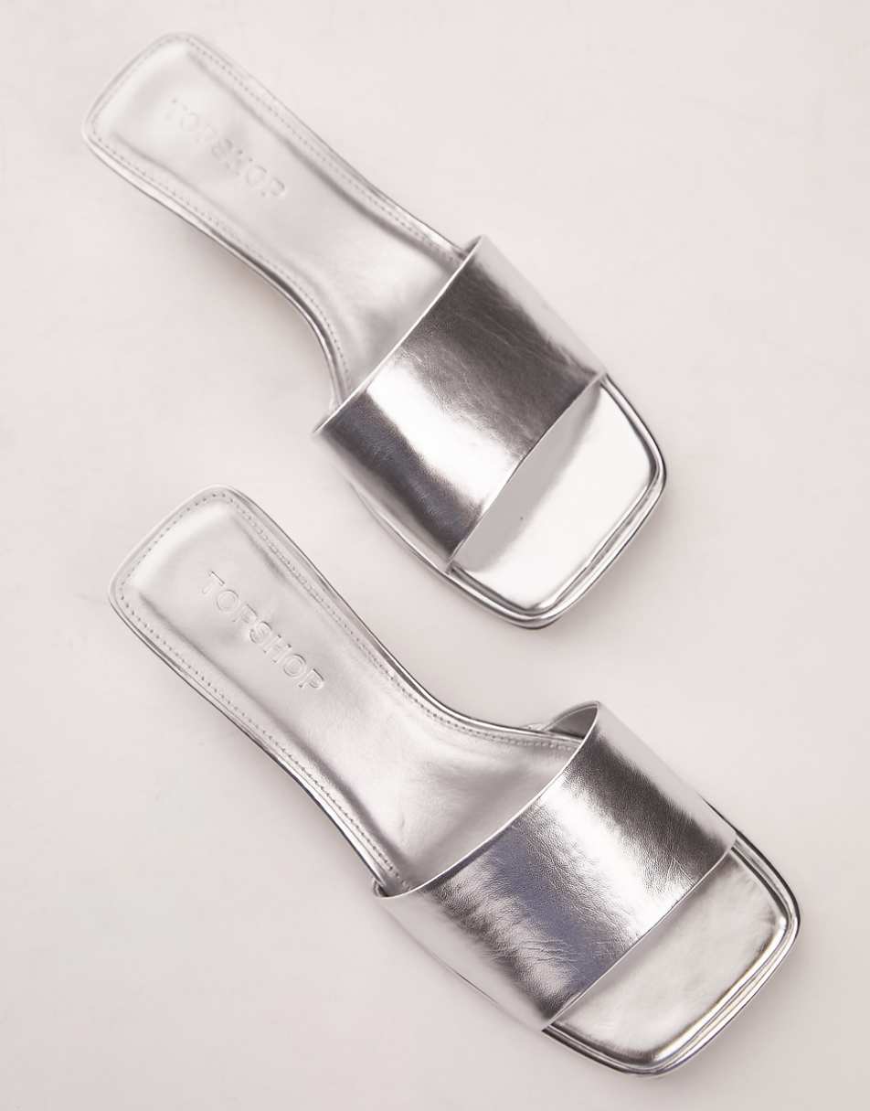 Topshop Iliana kitten heel mules in silver