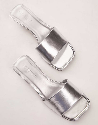Topshop Iliana kitten heel mules in silver
