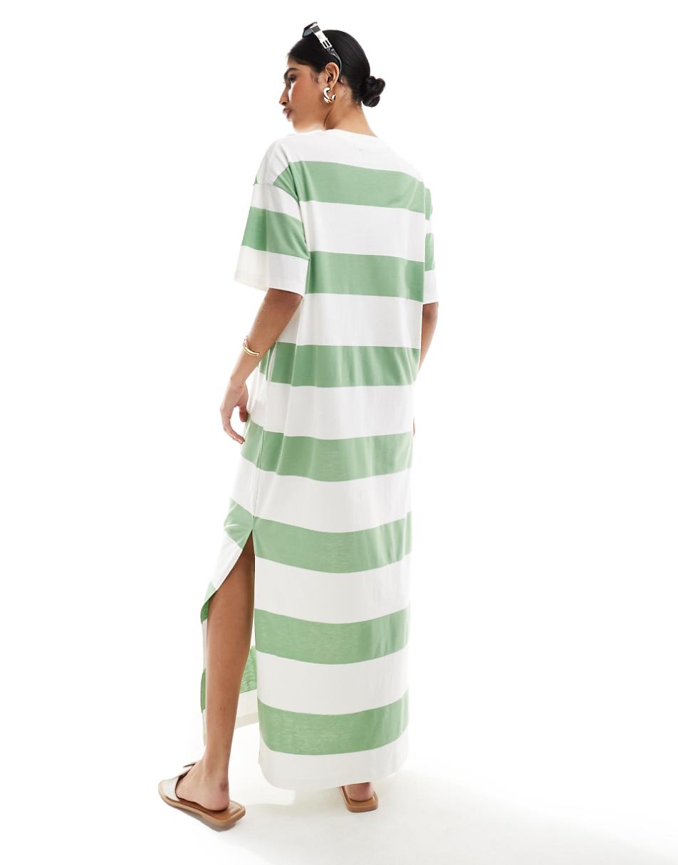 ASOS DESIGN oversized midaxi t-shirt dress in cream and green stripe