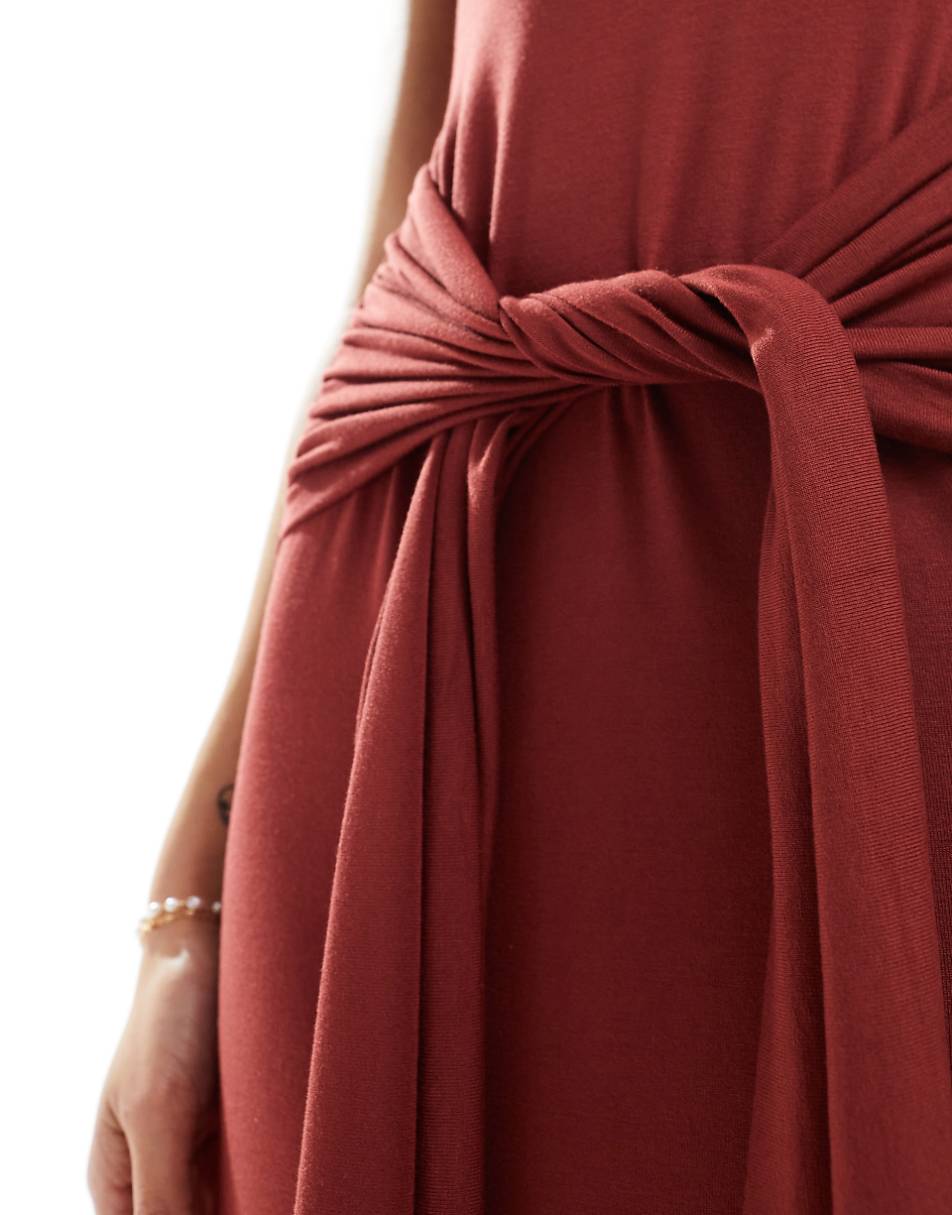 ASOS DESIGN maxi dress with drape tie front in red