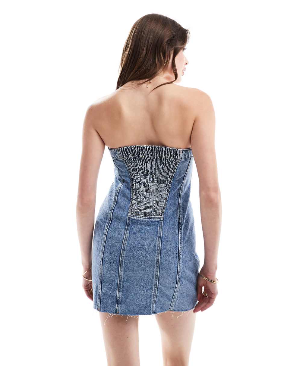 ONLY corset button down denim mini dress in blue