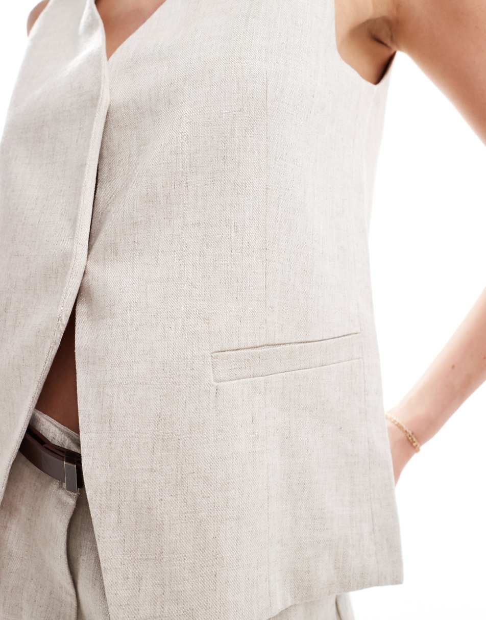 ASOS DESIGN premium linen look vest in natural