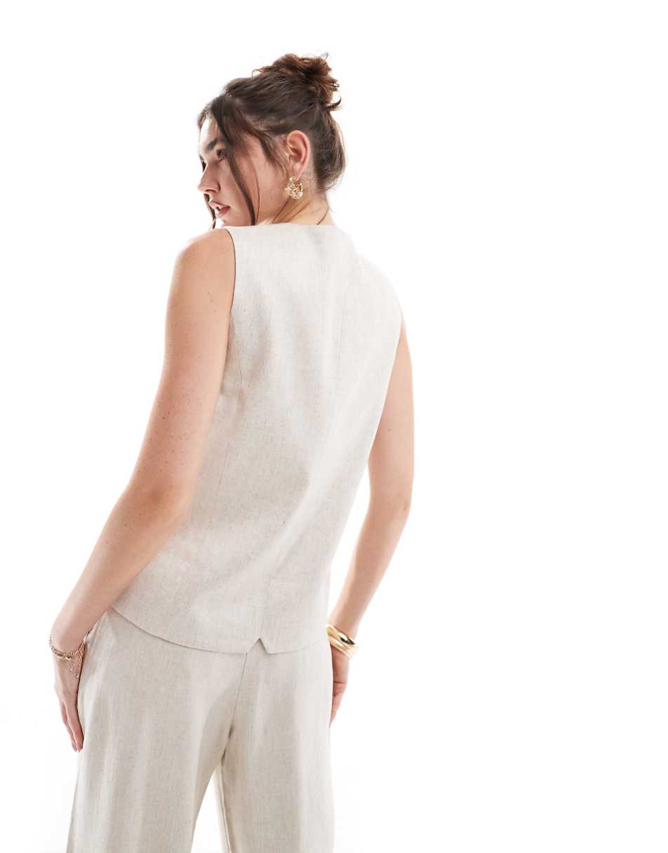 ASOS DESIGN premium linen look vest in natural