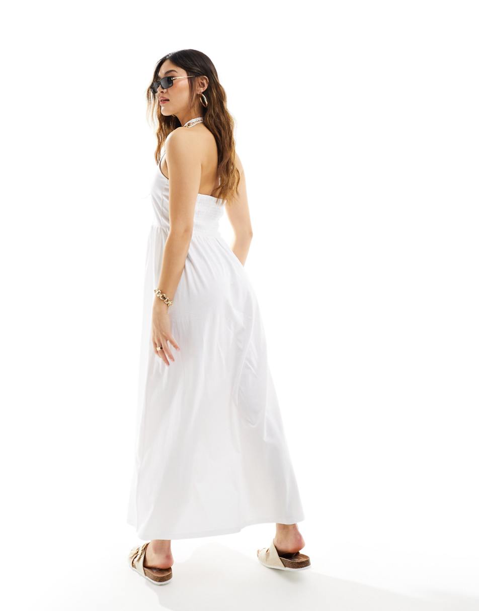 ASOS DESIGN halter neck low back maxi sundress in white