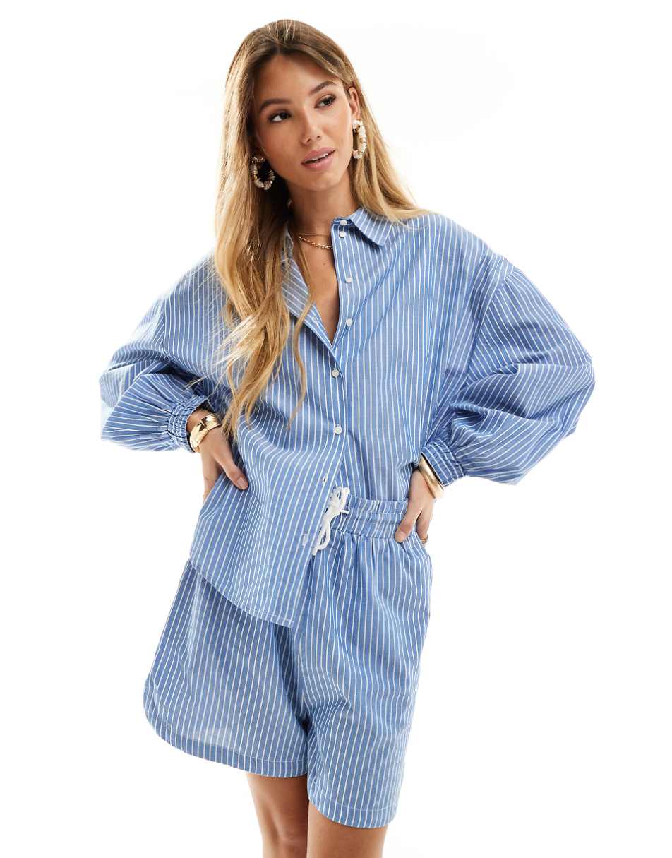 ONLY boxy fit shirt in blue & white stripe - part of a set