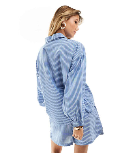 ONLY boxy fit shirt in blue & white stripe - part of a set