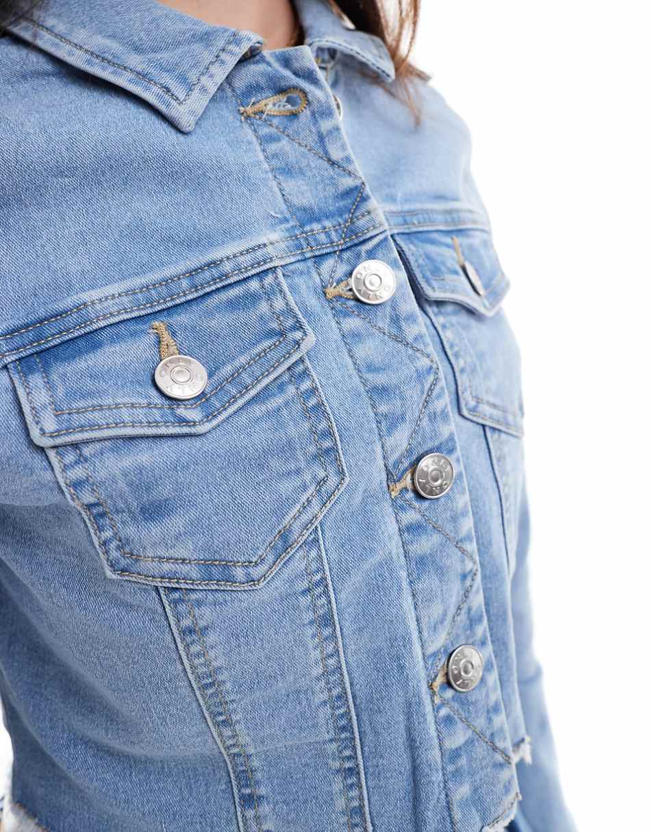 ONLY cropped denim jacket in light wash blue