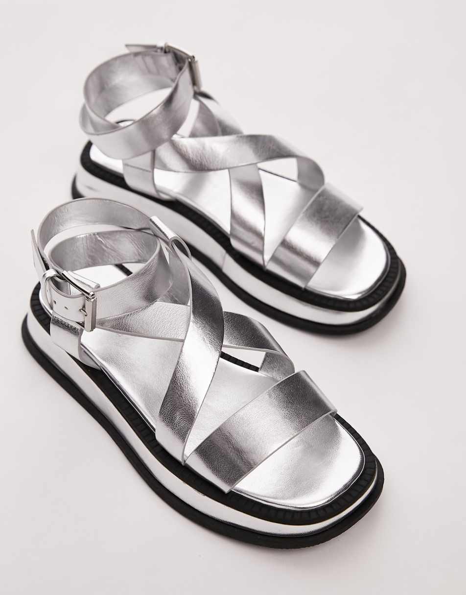 Topshop Wide Fit Jasmine chunky sandals in silver