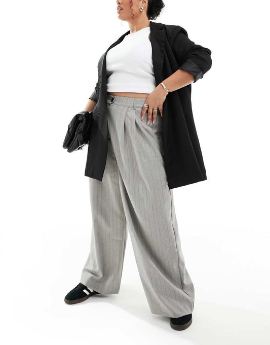 ASOS DESIGN Curve tailored wide leg pants in gray textured stripe