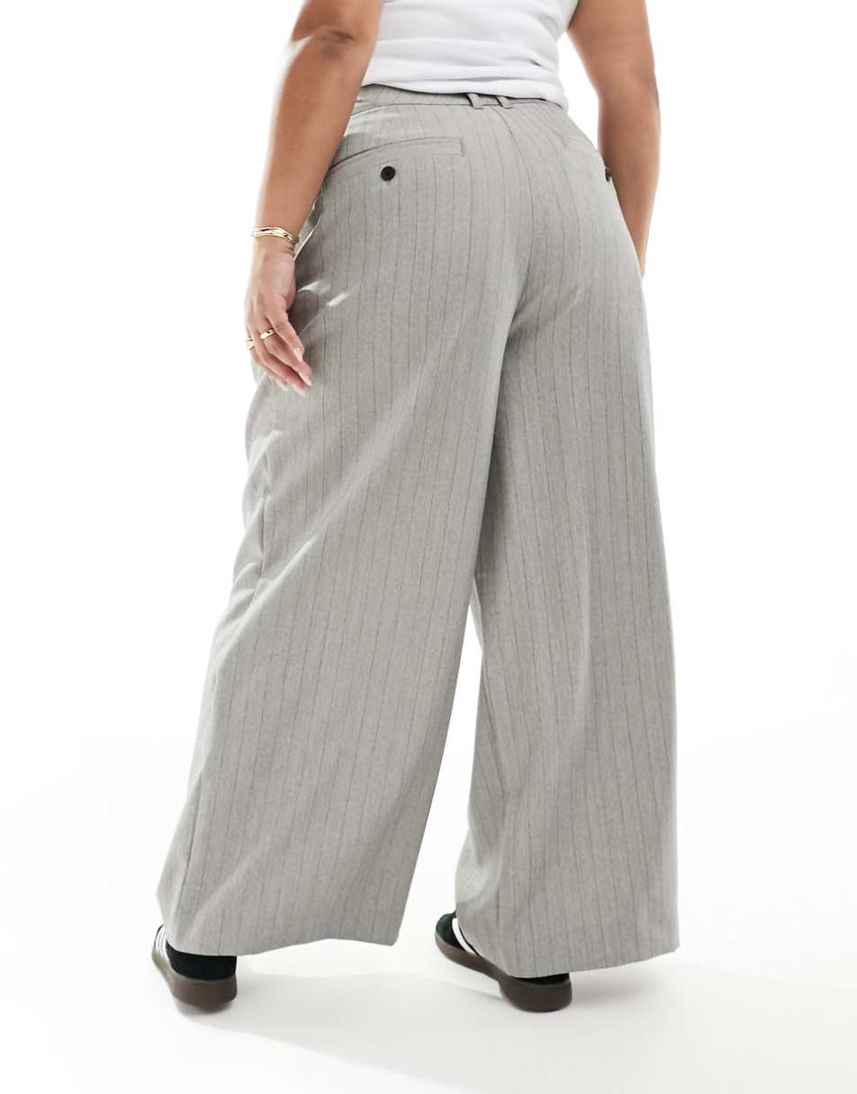 ASOS DESIGN Curve tailored wide leg pants in gray textured stripe