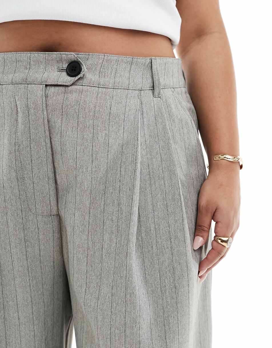 ASOS DESIGN Curve tailored wide leg pants in gray textured stripe