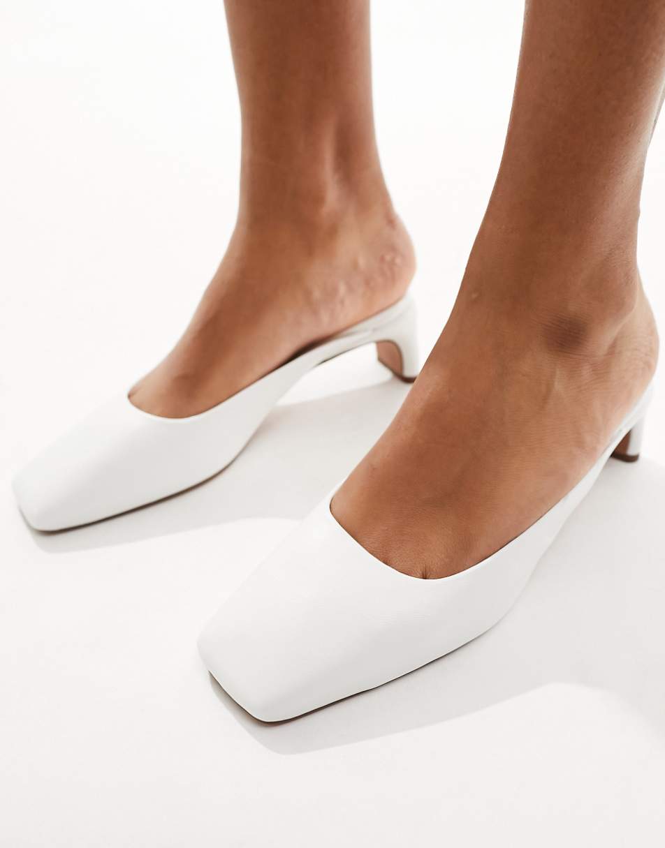 ASOS DESIGN Soy square toe mid heeled mules in white
