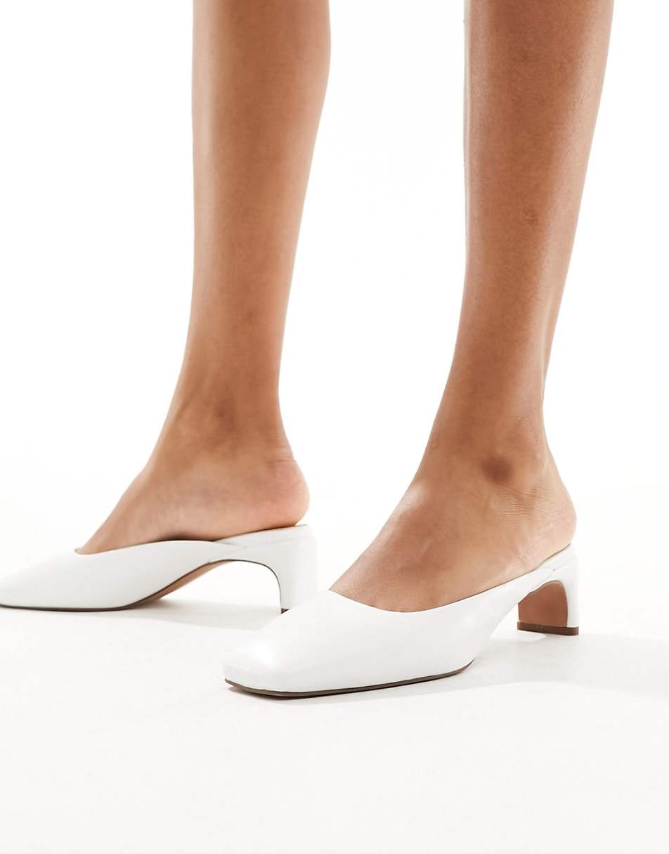 ASOS DESIGN Soy square toe mid heeled mules in white