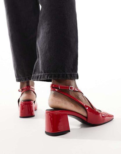 ASOS DESIGN Sawyer square toe block heeled mid shoes in red