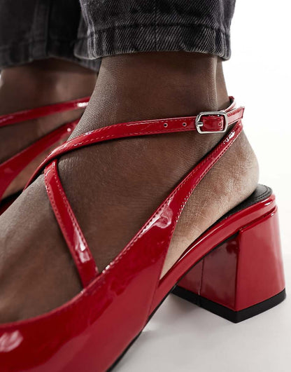 ASOS DESIGN Sawyer square toe block heeled mid shoes in red