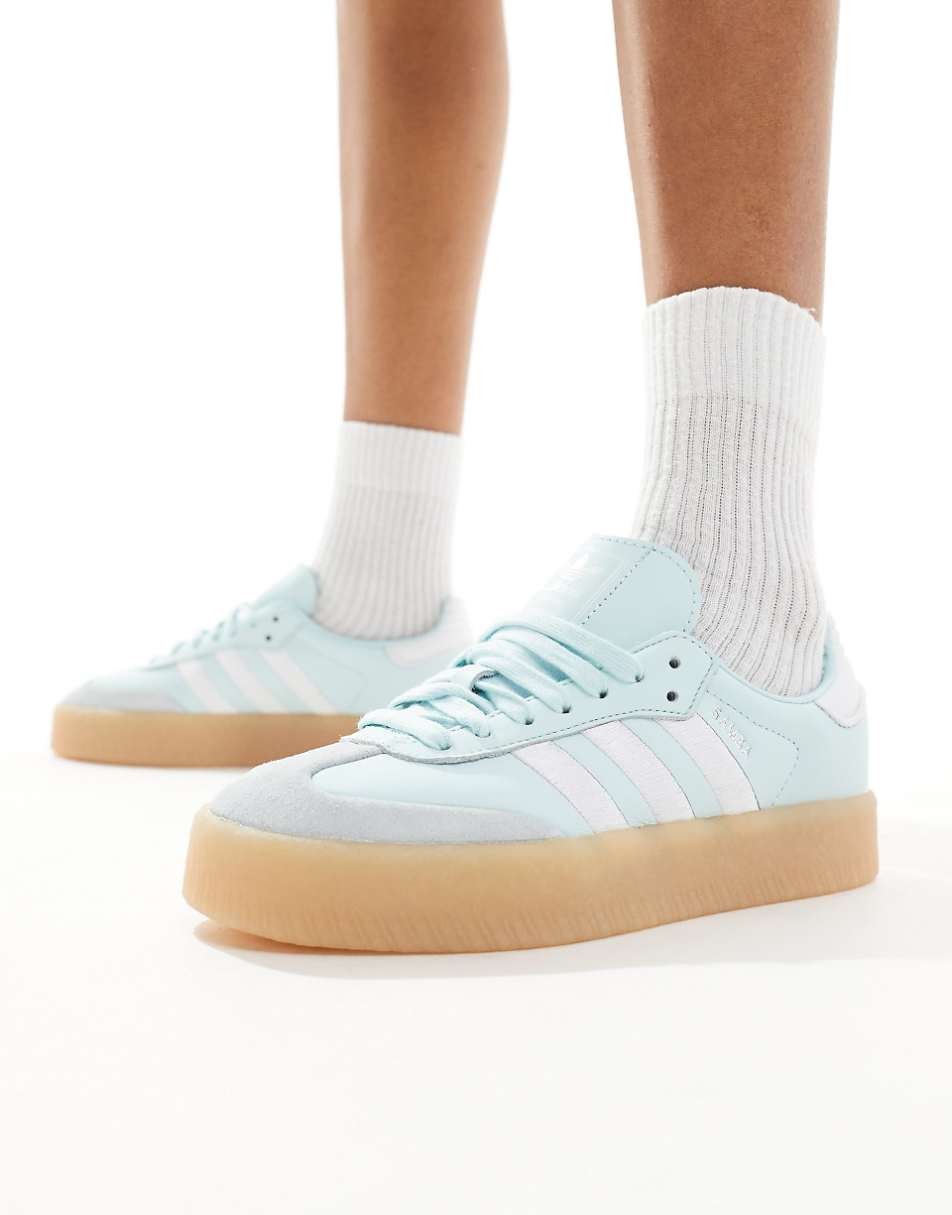 adidas Originals Sambae sneakers in light blue and white with gum sole