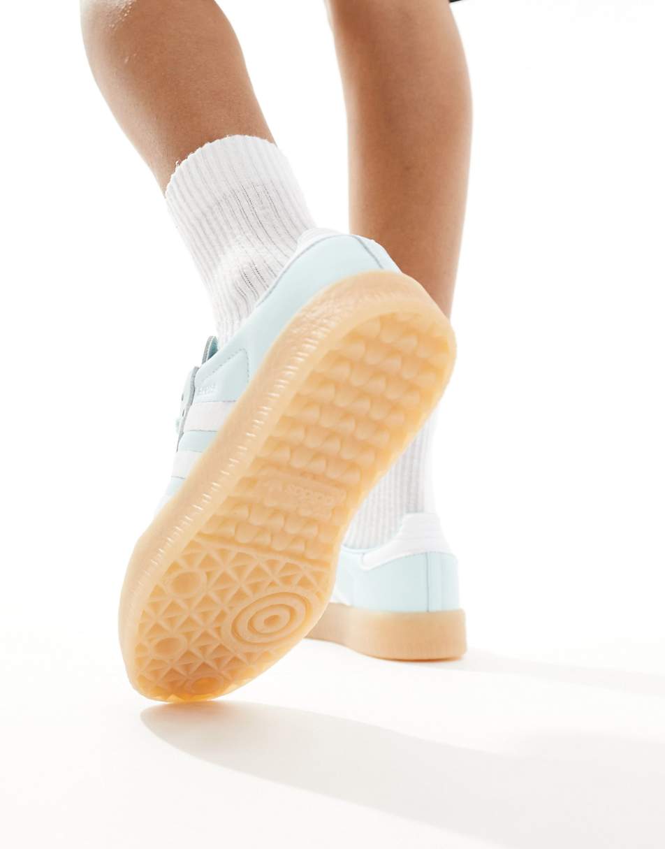 adidas Originals Sambae sneakers in light blue and white with gum sole